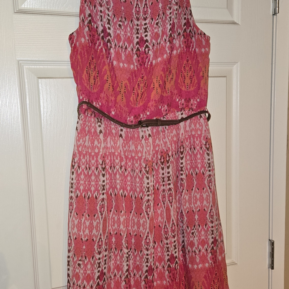 Dress Barn Pink and Orange Patterned Midi Dress